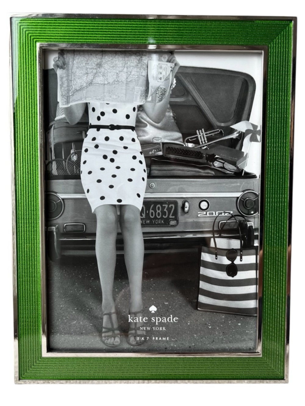 Kate Spade Frame Make it Pop Collection Photo Lenox 5x7 Silver Green Enamel